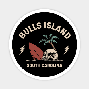 Vintage Surfing Bulls Island South Carolina // Retro Surf Skull Magnet